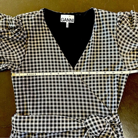 Ganni Mini Ruffle Short Sleeve Dress - Ruffle - Gingham Plaid - Mesh - Picture 10 of 15